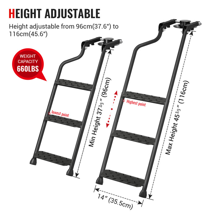 AA Product 3 Steps Tailgate Ladder Foldable Pickup Truck Tailgate Ladder with Steel Wide Pedal Non-Slip Sturdy for Truck Easy Install Durable Steel Omni-Directional Ladder Rack Capacity 660 lbs(PTL-02) - AA Products Inc