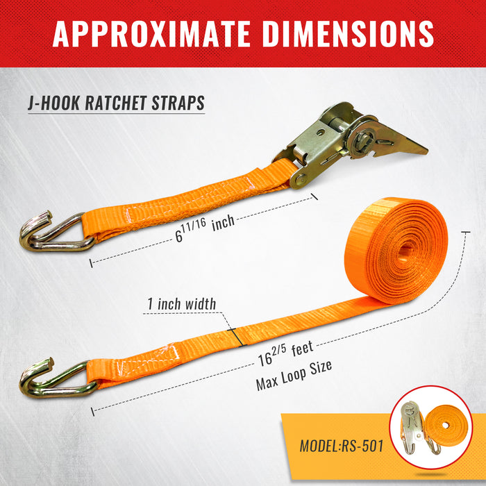 AA Products Heavy Duty Ratchet Tie Down Straps with Double J-Hooks (RS)