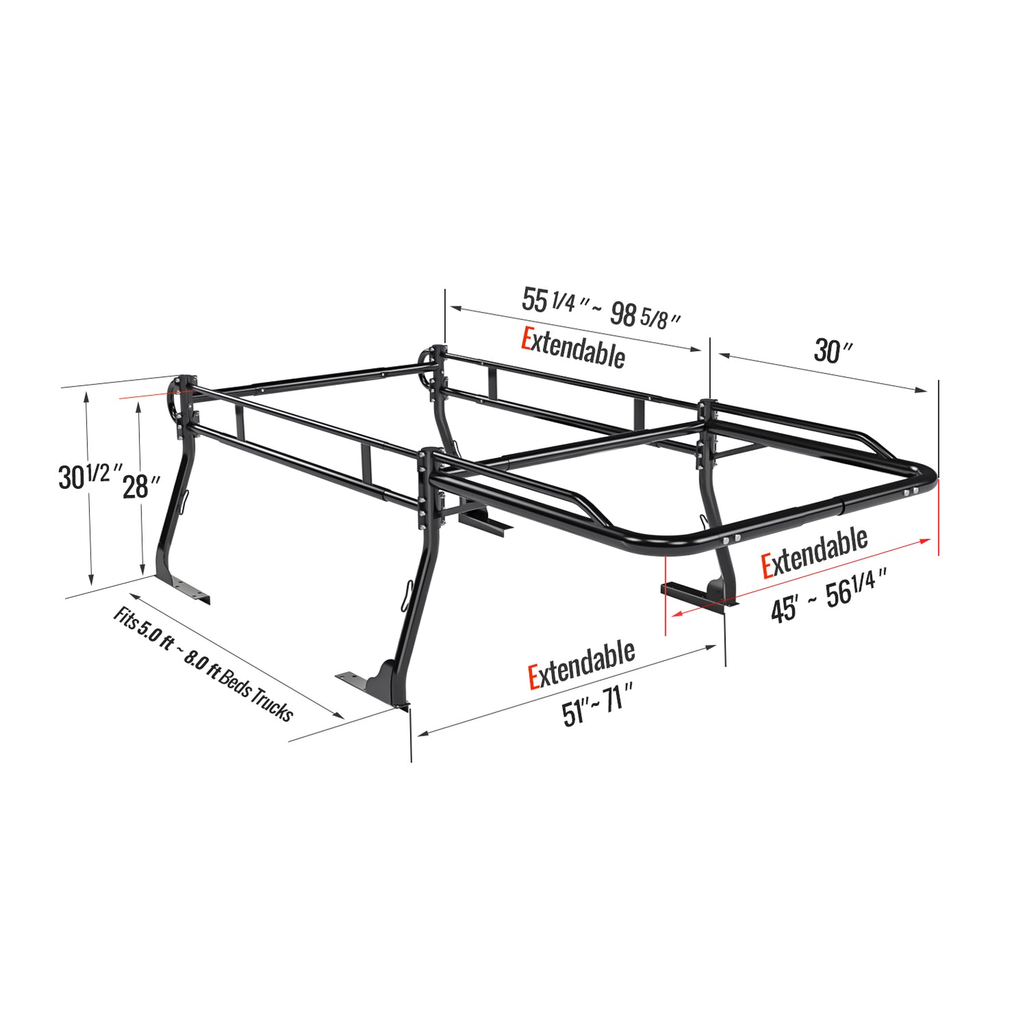 AA-Racks Model X31 Truck Bed Ladder Racks for Pickups with 30'' Side ...