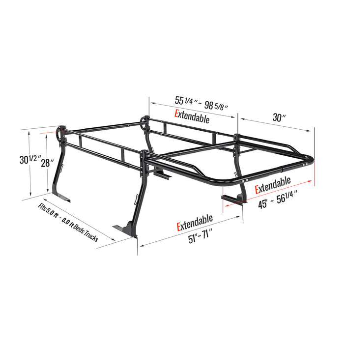 AA-Racks Model X31 Truck Bed Ladder Racks for Pickups with 30'' Side Bar Over Cab Ext. Lumber Utility Pipe Racks - Matte Black(2 Packages) - AA Products Inc