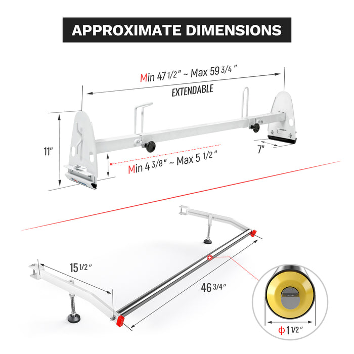 AA-Racks Universal Van Ladder Roof Racks Adjustable Steel Rack with Rear Cargo Roller - (RX27) - AA Products Inc