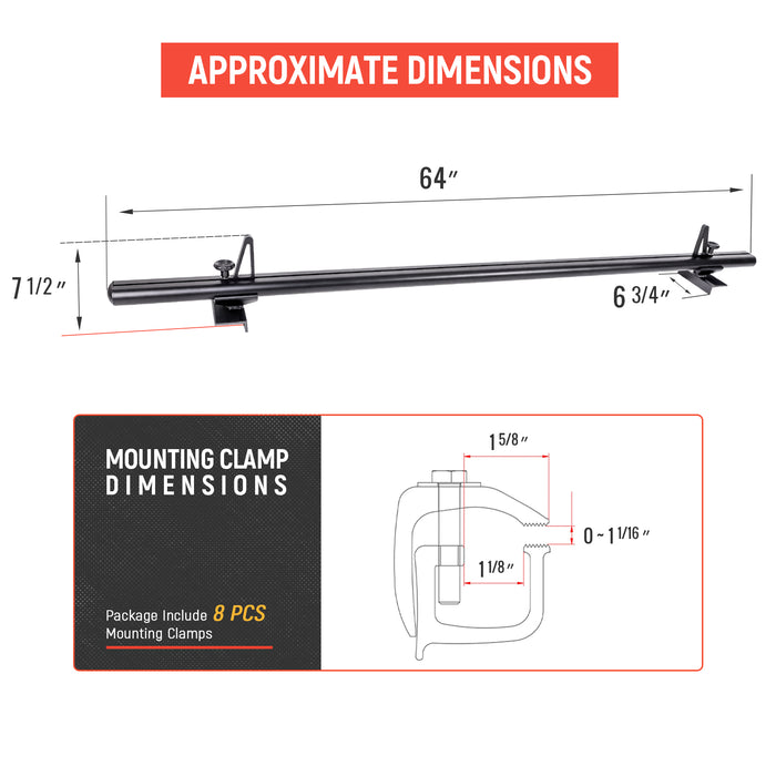 AA-Racks Model APX2503 64" Mid-Size Low Profile Heavy Duty Aluminum Truck Bed Rack for Trucks and Trailers with Open Rails(APX2503-S-BLK) - AA Products Inc