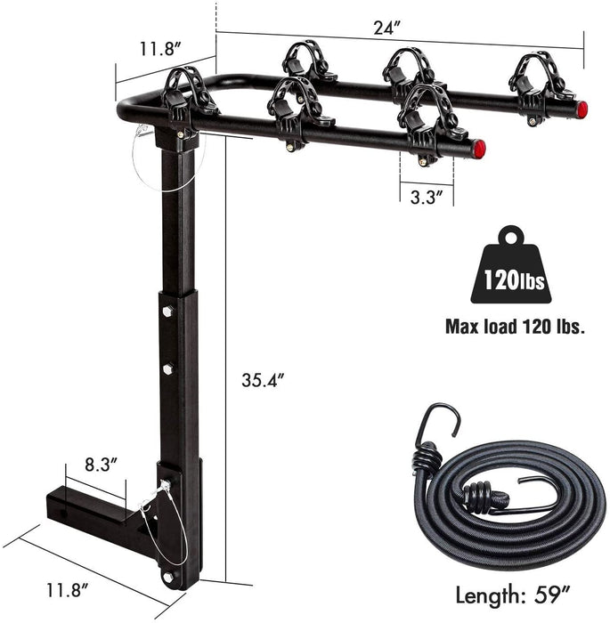 AA Products 3 Bike Rack Platform Hitch Mount Rack Foldable Bicycle Rack for Cars, Trucks, SUV's and Minivans, Fits 2'' Hitch Receiver(BRC-02) - AA Products Inc