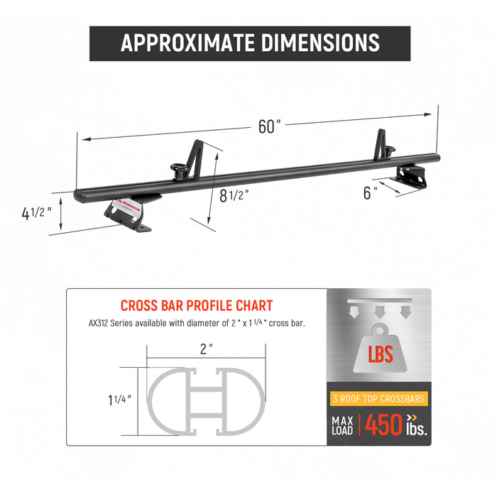 AA-Racks Model AX312 Aluminum Van Roof Rack Cross Bars Fits for 2013-On NV200/ 2014-On Transit Connect/ 2013-2017 City Express, 2/3 Bar 60''(AX312-60-NV/TR/CH) - AA Products Inc