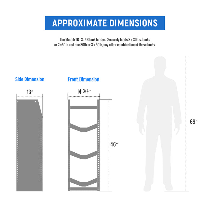 TR-3-46 Refrigerant Tank Rack Steel Freon Tank Holder Rack Shelving Storage with Top Shelf for Cargo Van, 46"H x 14.7"W x 13"D - AA Products Inc