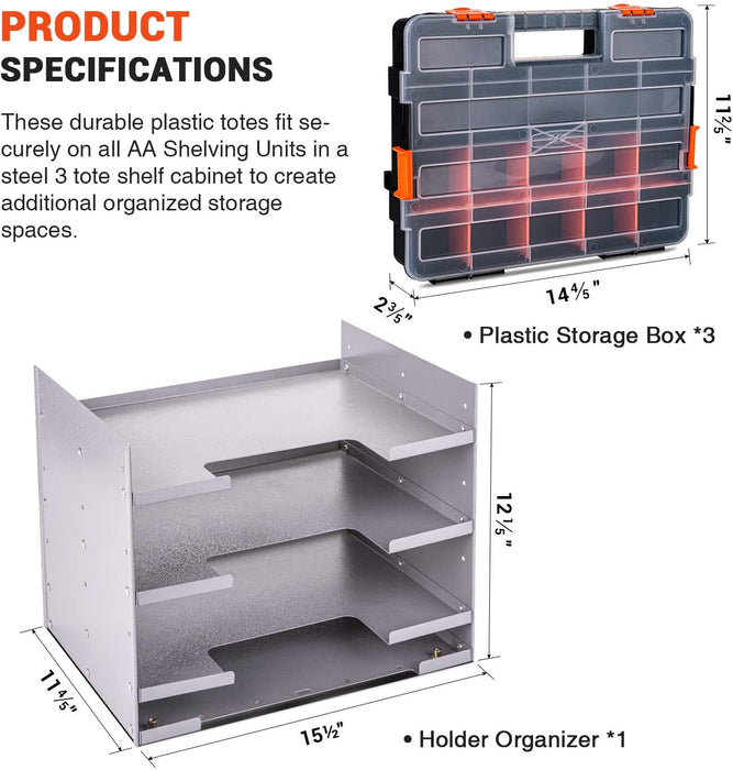 AA Products Inc. P-SH-Tote Shelf Kit for Van Shelving Storage, 3 Plastic Storage Box W 1 Set Organizer Holder for Small Parts, Screws and Hardwares