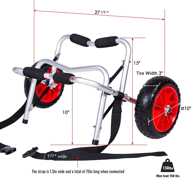 AA Products Kayak Canoe Carrier Cart Dolly Trailer Tote Solid Wheel Tires Hold up to 150 lb, Comes with Secure Buckle Straps(AKC-01) - AA Products Inc