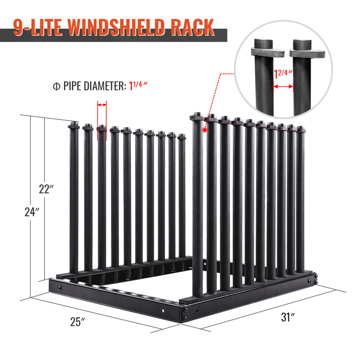 AA-Racks Windshield Rack with Quality Foam Pads Auto Glass Truck Cargo Management Rack with 22 Inch High Masts (9 Lite Slot Rack) - AA Products Inc
