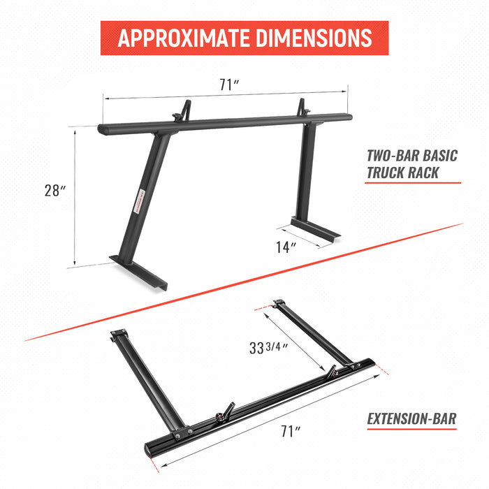 AA-Racks Adjustable Aluminum Pickup Truck Ladder Racks with Cantilever Extension - (APX25-E) - 2 Packages - AA Products Inc