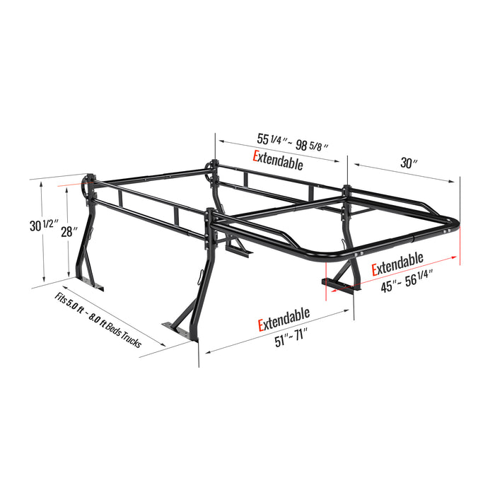 AA-Racks Universal Full Size Pickup Truck Ladder Rack Side Bar with 30'' Short Cab Extension -Black/ White (X39-SC) - AA Products Inc