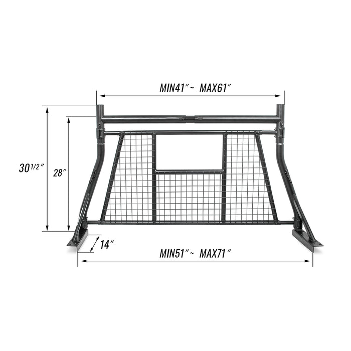 AA-Rack Adjustable Headache Rack Single Bar Extendable Pick-up Truck Rack with Protective Screen Set (X35-A-W) - AA Products Inc