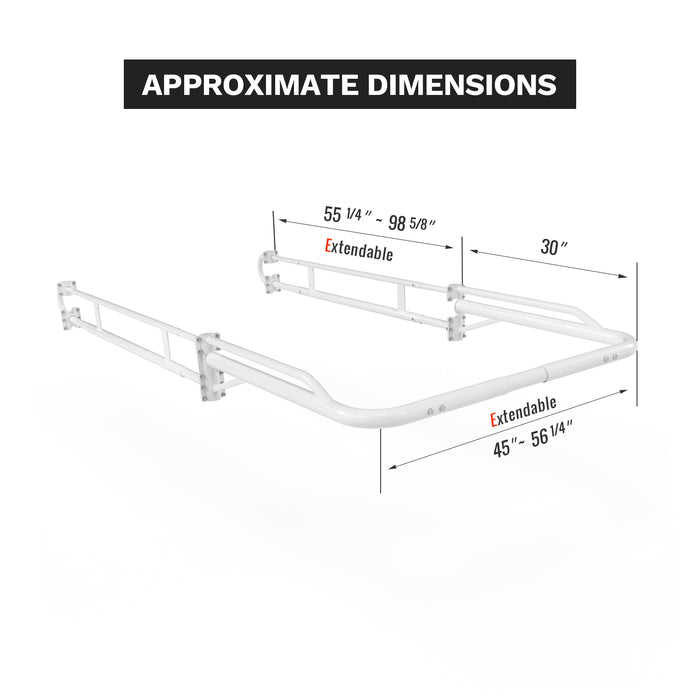 AA-Racks Adjustable Side bar with 30'' Short Over Cab. Extension for Basic 2 Bar Pickup Truck Rack - (P39-SC-BX2) - AA Products Inc