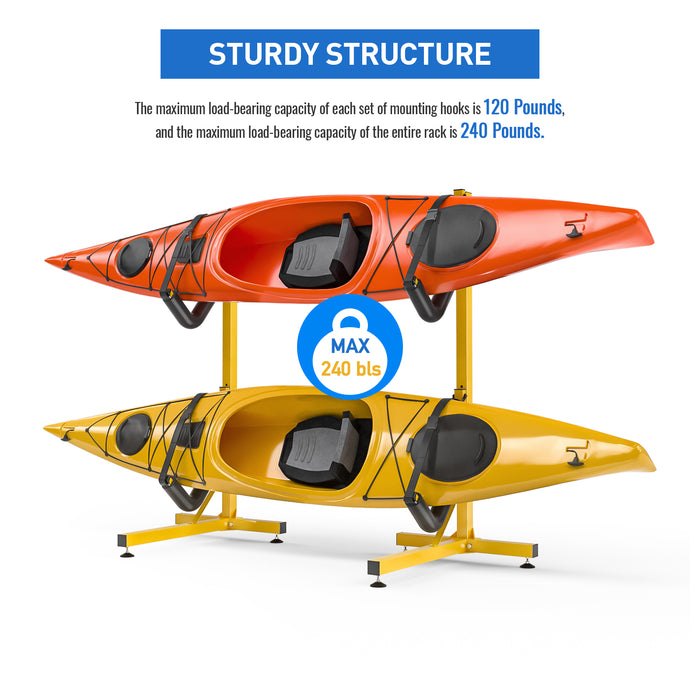 Double Kayak Storage Rack Free Standing Storage for Two Kayak, SUP, Canoe and Paddleboard, Indoor Outdoor or Garage(KS-03) - AA Products Inc