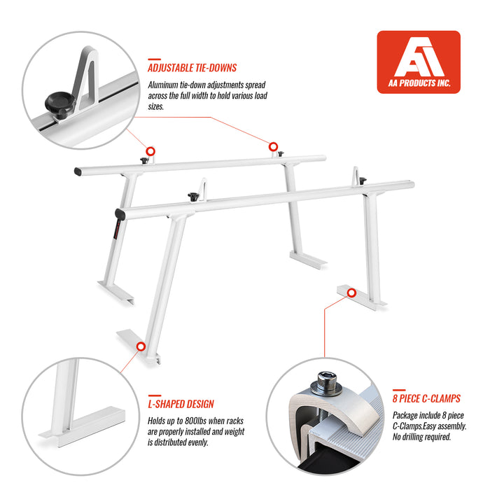 AA-Racks Adjustable Aluminum Pick-Up Truck Ladder Rack (No drilling required) (APX25) - AA Products Inc