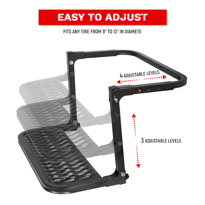 AA Products Folding Heavy Duty Tire Steps for Pickup Truck, SUV and RVs Adjustable Tire Mounted Auto Step Fits Any Tire from 9'' to 13'', Rated up to 300 lbs(TTS-02) - AA Products Inc