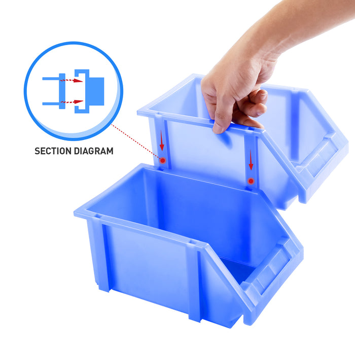 AA Products Plastic Storage Stacking Bin For SH-4605(52" W * 46" H) Shelf Unit Shelf Accessories, 10-Inch by 6.2-Inch by 4.5-Inch, Blue, Case of 8 (P-SH-8PB) - AA Products Inc