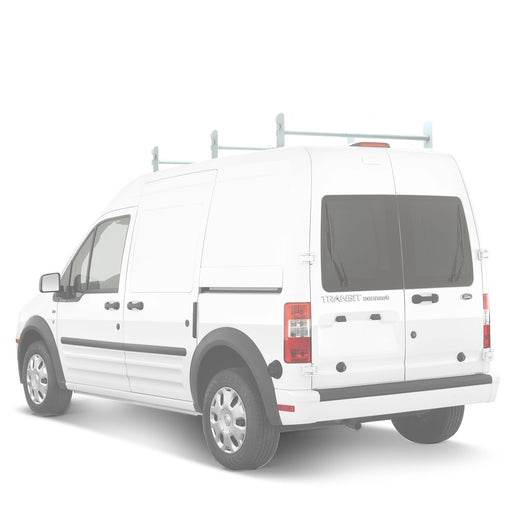 AA-Racks Model DX36 Compatible Transit Connect 2008-13 Steel 3 Bar Utility Drilling Van Roof Ladder Rack System - Matte White - AA Products Inc