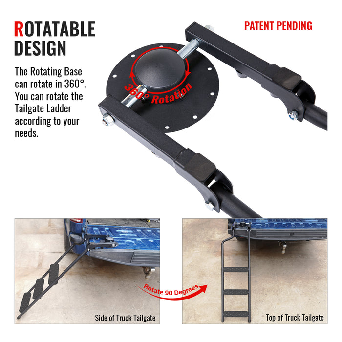 AA Product 3 Steps Tailgate Ladder Foldable Pickup Truck Tailgate Ladder with Steel Wide Pedal Non-Slip Sturdy for Truck Easy Install Durable Steel Omni-Directional Ladder Rack Capacity 660 lbs(PTL-02) - AA Products Inc