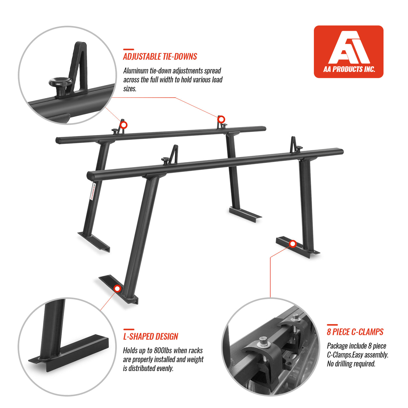 AA-Racks Aluminum Pickup Truck Utility Ladder Racks With Over Cab