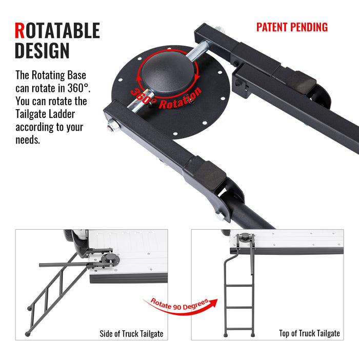 AA Product Tailgate Ladder Foldable Pickup Truck Tailgate Ladder Accessories with Handrail for Truck Easy Install Durable Steel Omni-Directional Ladder Rack Capacity 300 lbs(PTL-04) - AA Products Inc