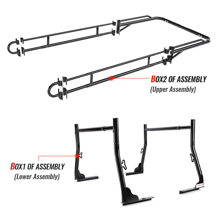 AA-Racks Model X31 Truck Bed Ladder Racks for Pickups with 30'' Side Bar Over Cab Ext. Lumber Utility Pipe Racks - Matte Black(2 Packages) - AA Products Inc