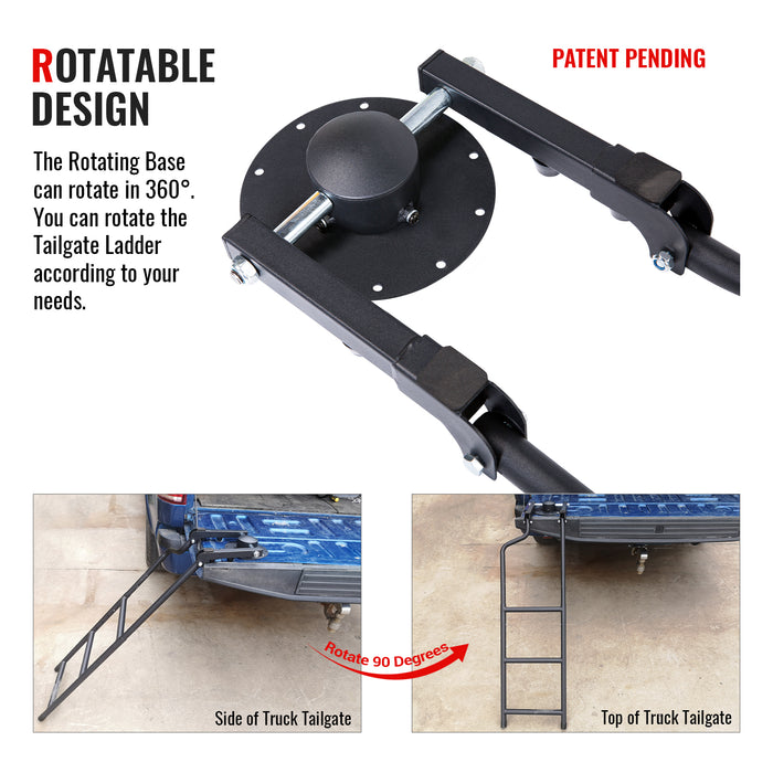 AA Product Tailgate Ladder Foldable Pickup Truck Tailgate Ladder Universal Accessories for Truck Easy Install Ladder Rack Capacity 300 lbs(PTL-01) - AA Products Inc