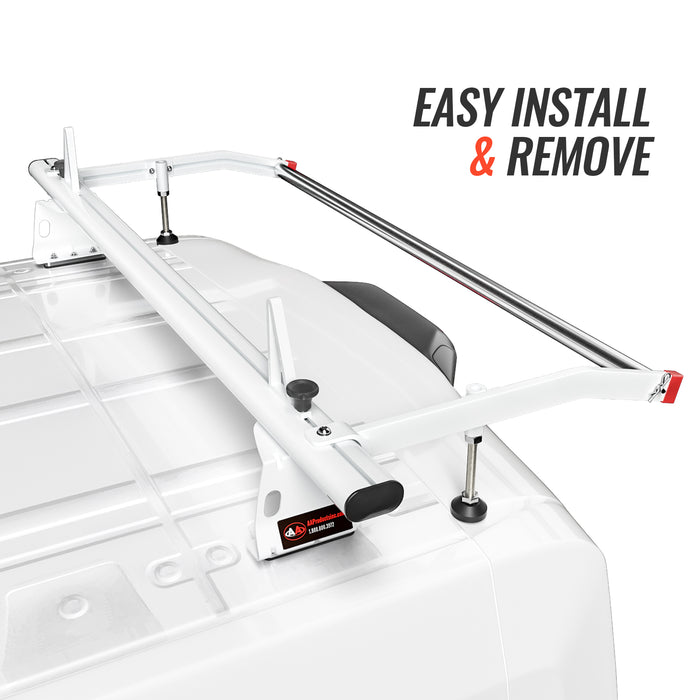 AA-Racks Model AX302 Aluminum 2/3 Bar Van Roof Racks with Ladder Stopper and Cargo Roller Bar Compatible with Ford Transit, White（AX302-72-RO-WHT-TR） - AA Products Inc