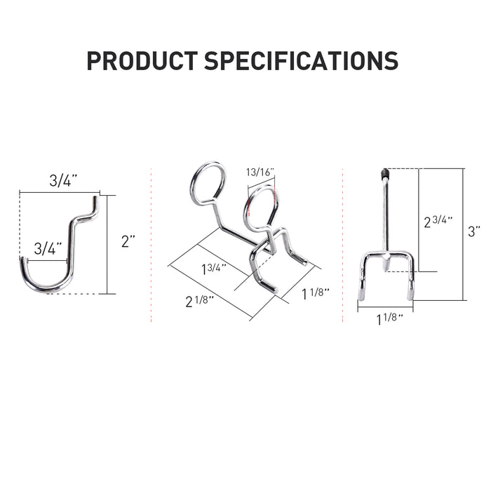 15 Pcs Pegboard Hooks Assortment w/ Curve Hooks, Double-Ring Tool Holders  and Double-Straight Hook, Peg Locks for Organization (P-SH-Hooks)