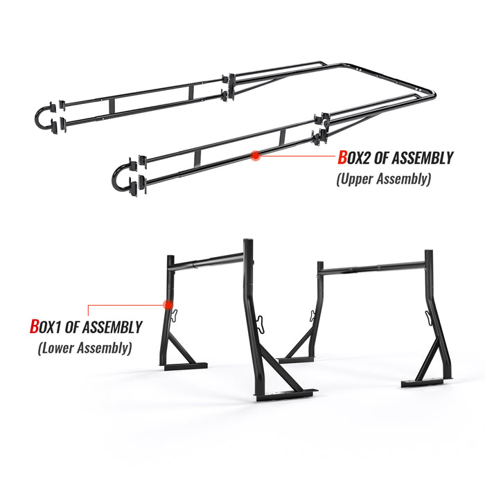 AA-Racks  Heavy Duty Pickup Truck Ladder Rack 1000Lbs with 55'' Long Cab Ext  Lumber Contractor - Black/ White (X39-LC) - AA Products Inc