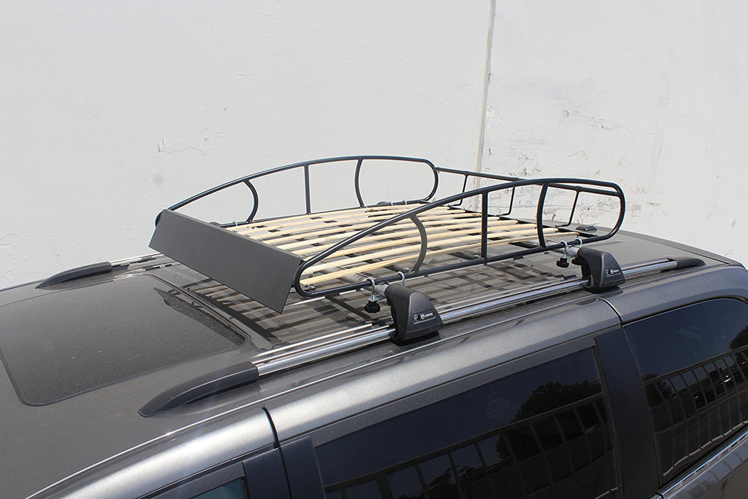 Matte Black Paint Polishing - Universal Roof Rack Cargo Car Top Luggage Holder Carrier Vintage Wood Slat (X11-TW-BLK) - AA Products Inc