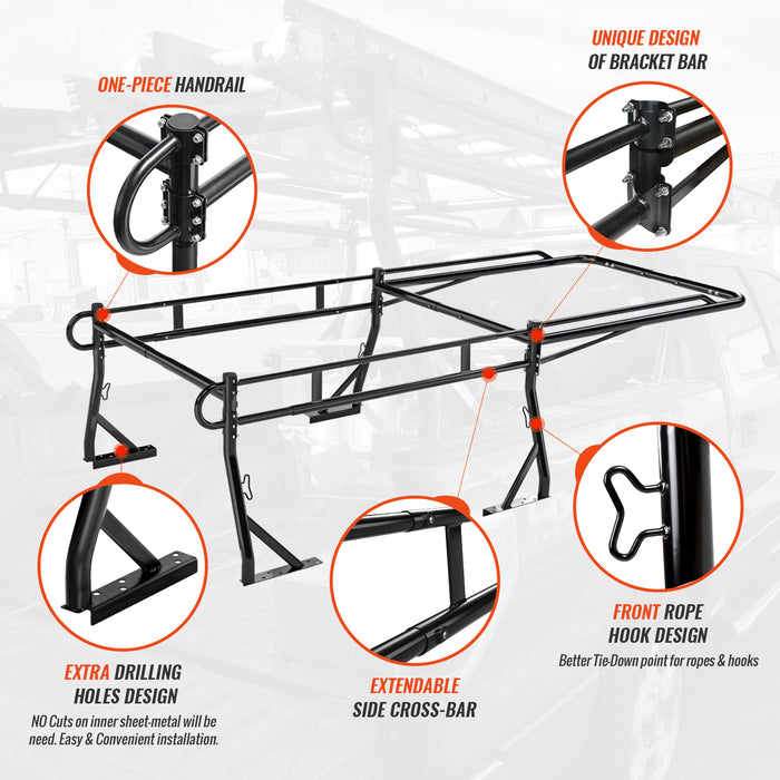 AA-Racks  Heavy Duty Pickup Truck Ladder Rack 1000Lbs with 55'' Long Cab Ext  Lumber Contractor - Black/ White (X39-LC) - AA Products Inc
