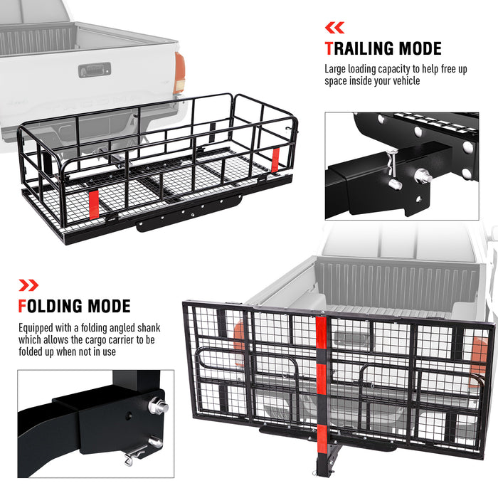 AA Products Hitch Mount Basket Foldable Storage Steel Cargo Carrier Rack, Fits 2 Trailer Mounted Hitches - Black(HCC-03) - AA Products Inc