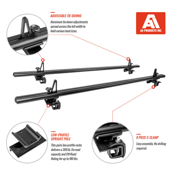 AA-Racks Low Profile Aluminum Truck Bed Rack for Trucks and Trailers with Open Rails (300lb On Road Capacity) (APX2503) - AA Products Inc