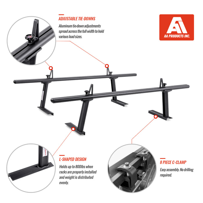 AA-Racks Low-profile Utility Aluminum Pick-Up Truck Ladder Rack with Load Stop (APX2502) - AA Products Inc