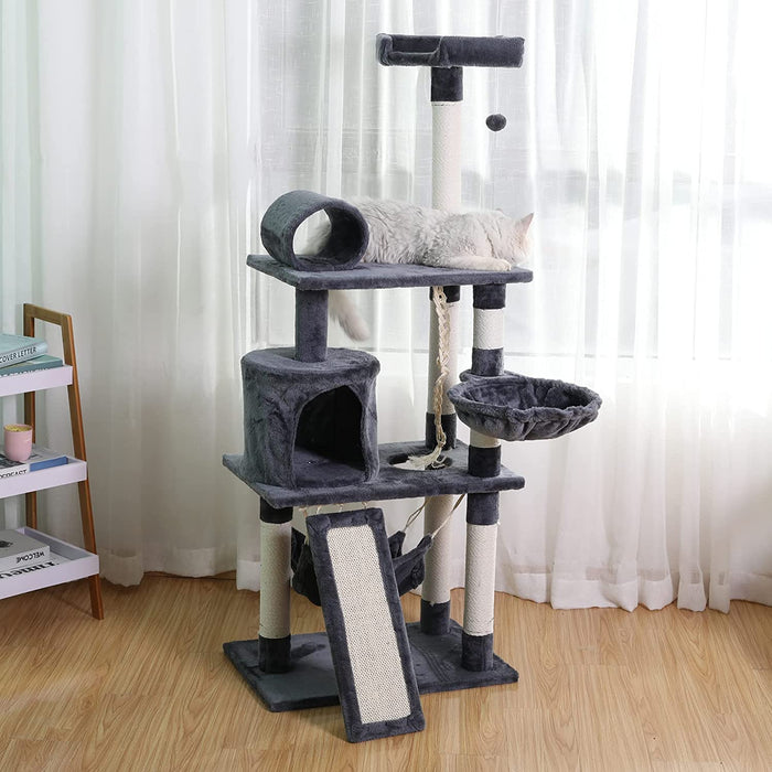 57” Cat Tree Tower for Indoor Cats Stand House Furniture, Multi-fun Kittens Activity Cat Condo with Hammock Cat Scratcher Plush Perch for Play Rest - AA Products Inc