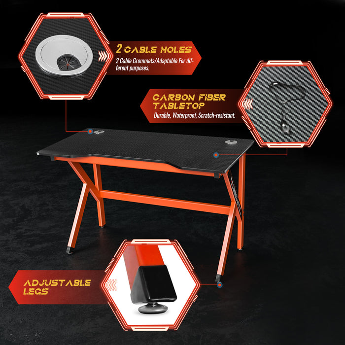 Gaming Desk 47.2 Inches K-Shaped Design Computer Desk Suitable for Home and Office with Controller Stand, Cup Holder and Headphone Hook(GD-K-Red) - AA Products Inc