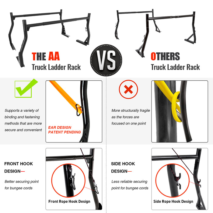 Model X33 800Ibs Low-Profile Steel Utility Pick-Up Truck Ladder Rack Two-bar Set(X33-BLK) - AA Products Inc