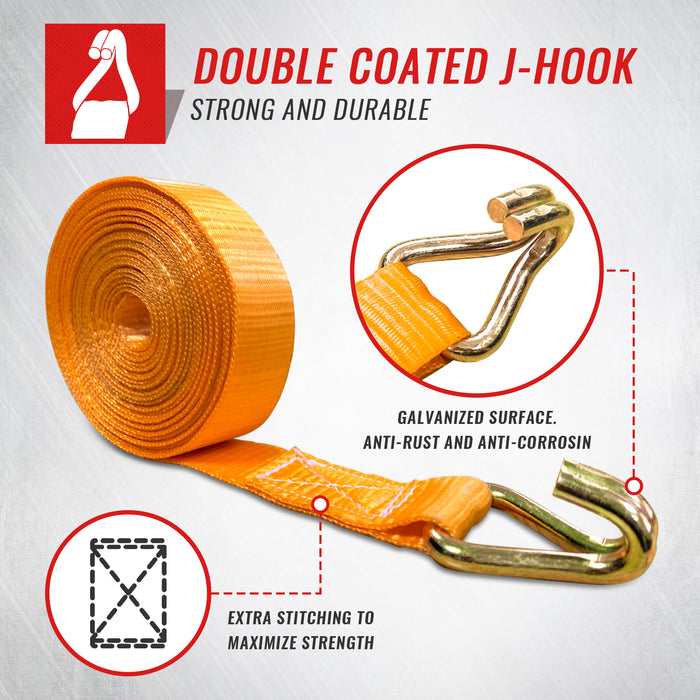 AA Products Heavy Duty Ratchet Tie Down Straps with Double J-Hooks (RS) - AA Products Inc