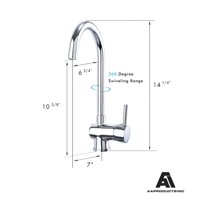 AA Products High-arch Solid Brass Kitchen Sink Faucet 360 Degree Swivel Spout Mixer Tap Chrome Finish - AA Products Inc