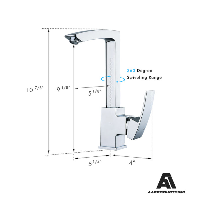AA Products 90 Degree Single Handle 1 Hole Kitchen Sink Faucets Spout Mixer Tap Water Kitchen Faucet Brass, Chrome Finish (KM) - AA Products Inc