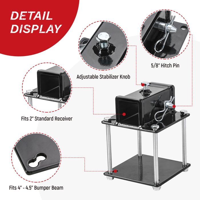 AA Products RV Bumper Hitch Adapter 2 Inches Receiver Fit for 4-4.5 Inches Travel Trailer and Cargo Bike Rack Rear Bumper(RV-BA-2) - AA Products Inc