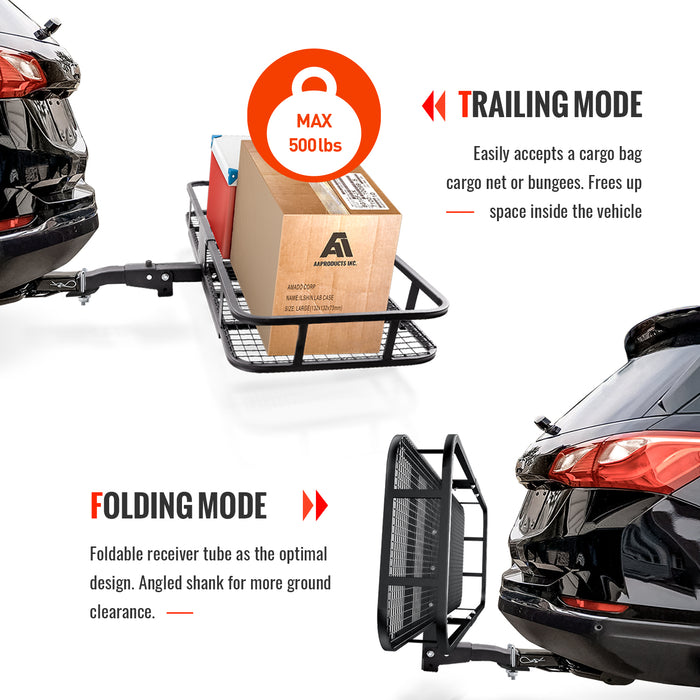 AA Products Hitch Mount Cargo Carrier with Cargo Net 60 x 21 x 6