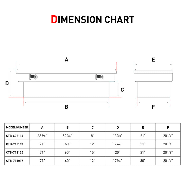 AA Products Truck Crossover Tool Box Aluminum Truck Tool Storage - 71'' x 21'' x 17.5'' (CTB-712117) - AA Products Inc