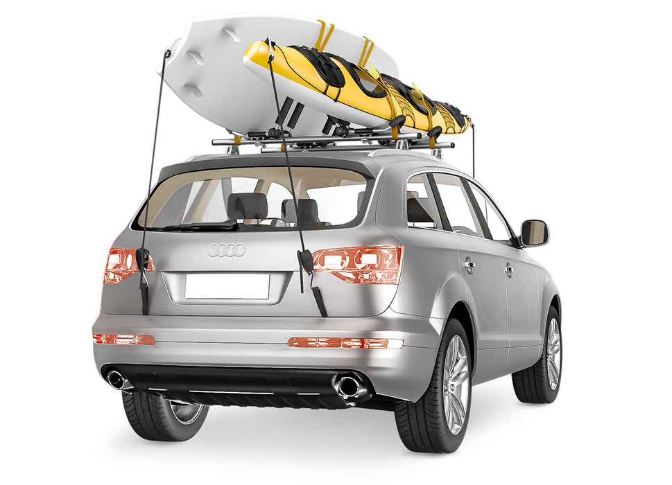 AA-Racks 2 Pair Stainless Steel J-Bar Rack Roof Top Mount with Ratchet Bow and Anchor Straps, Folding Carrier for Your Canoe, SUP and Kayaks on SUV Car Truck(KSX-125-BLK) - AA Products Inc
