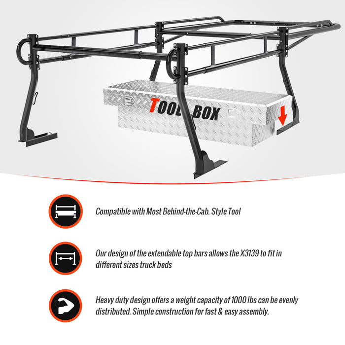 AA-Racks Model X31 Truck Bed Ladder Racks for Pickups with 55'' Side Bar Over Cab Ext. Lumber Utility Pipe Racks - Matte Black(2 Packages) - AA Products Inc