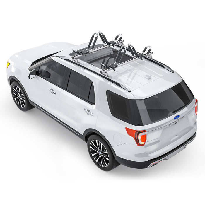 AA-Racks 2 Pair Stainless Steel Kayak J-Bar Roof Rack Car Top Mount Carrier for Your Canoe, SUP and Kayaks on SUV Car Truck with Ratchet Straps, Ratchet Bow and Stern Tie Down Straps & Anchor Straps(KSX-325-BLK) - AA Products Inc