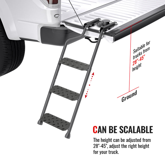 AA Product 3 Steps Tailgate Ladder Foldable Pickup Truck Tailgate Ladder with Steel Wide Pedal Non-Slip Sturdy for Truck Easy Install Durable Steel Omni-Directional Ladder Rack Capacity 660 lbs(PTL-02) - AA Products Inc