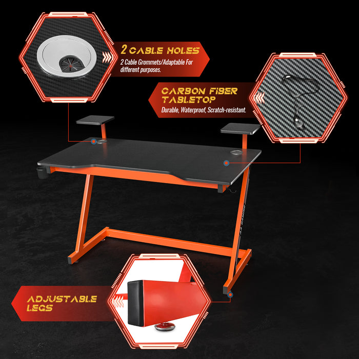 AA Products Gaming Desk 47.2",Z-Shaped Design Computer Desk Suitable for Home and Office with Controller Stand, Cup Holder, Headphone Hook and Loudspeaker Stand(GD-Z-Red) - AA Products Inc