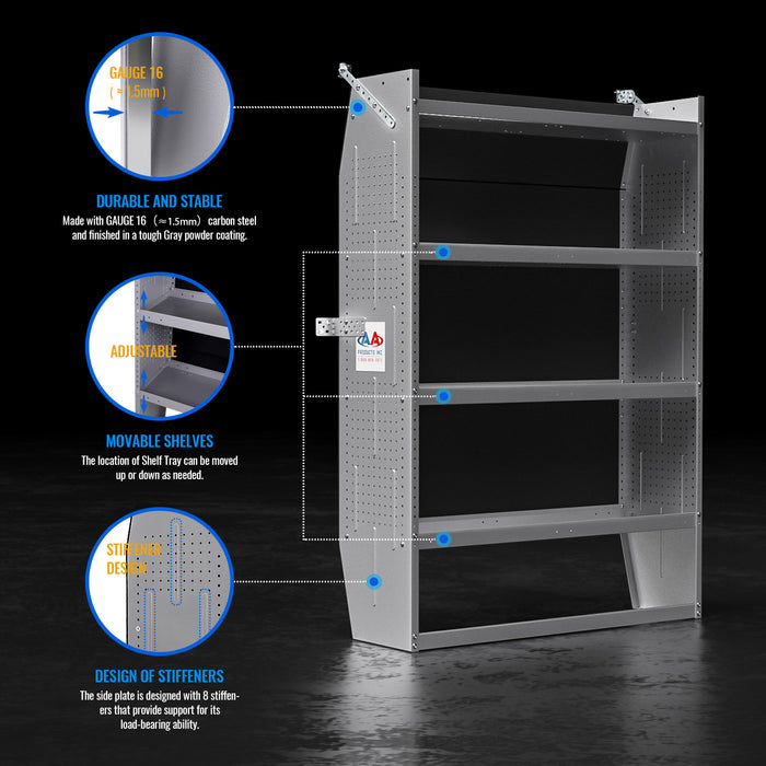 AA Products SH-6004 Steel Mid/ High Roof Van Shelving Storage System Fits Transit, NV, Promaster and Sprinter, Van Shelving Units, 42''W x 60''H x 13''D - AA Products Inc