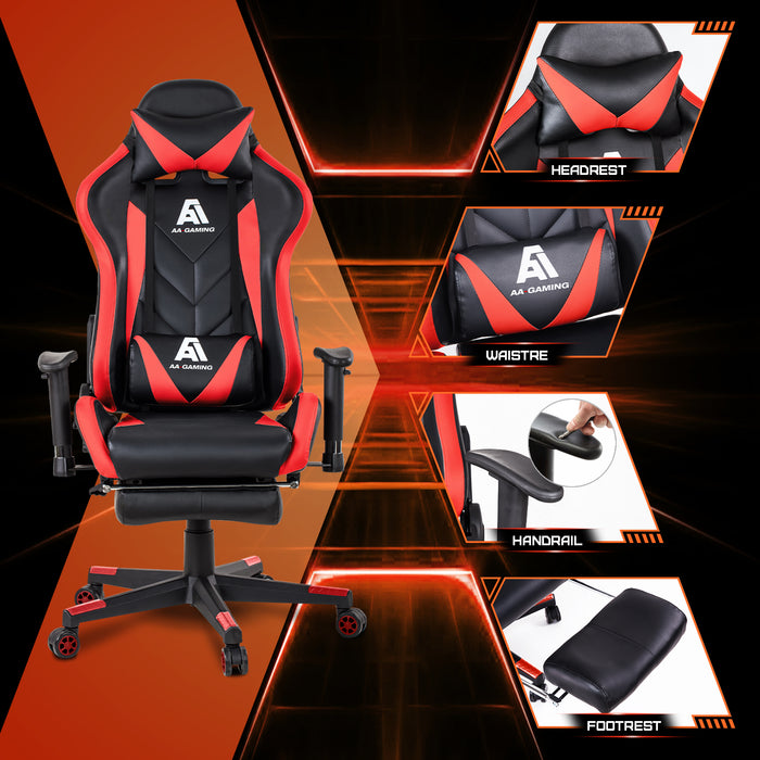 AA Products Gaming Chair High Back Ergonomic Computer Racing Chair Adjustable Office Chair with Footrest, Lumbar Support Swivel Chair - Red - AA Products Inc